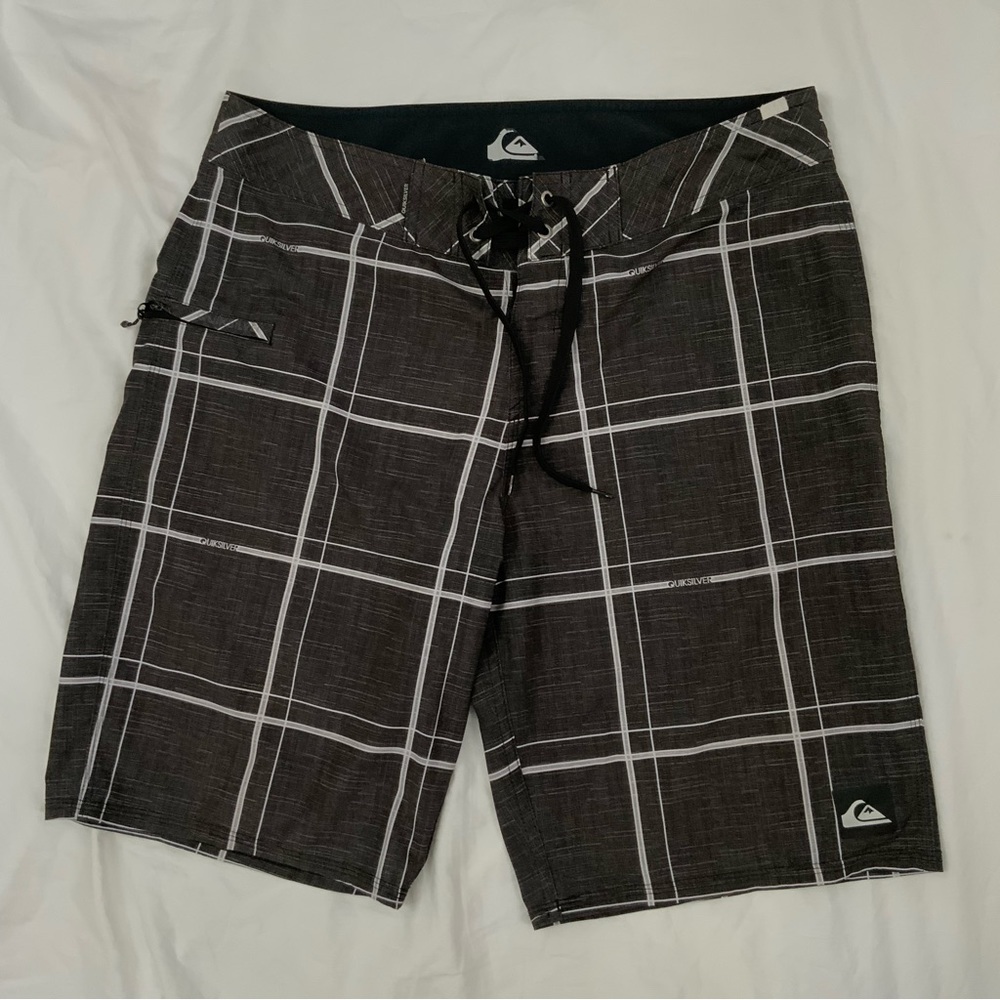 Quicksilver Board Shorts Swim Trunks 
Size 34
Color: Gray & white Stripe